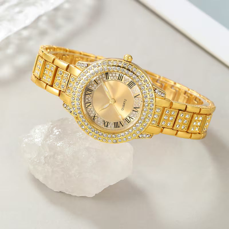 ✨ 9PCS Women’s Elegant Quartz Watch & Jewelry Set – Fashion Alloy Wristwatch with Shiny Necklaces, Rings & Earrings | Perfect Gift for Valentine’s Day, Ramadan & Christmas 🎁